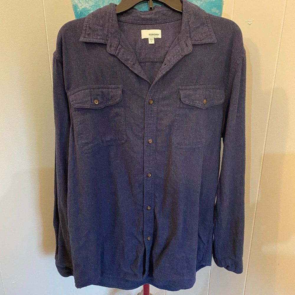 Sonoma 100% Cotton Button-down Long Sleeve Navy Shirt Men Size L